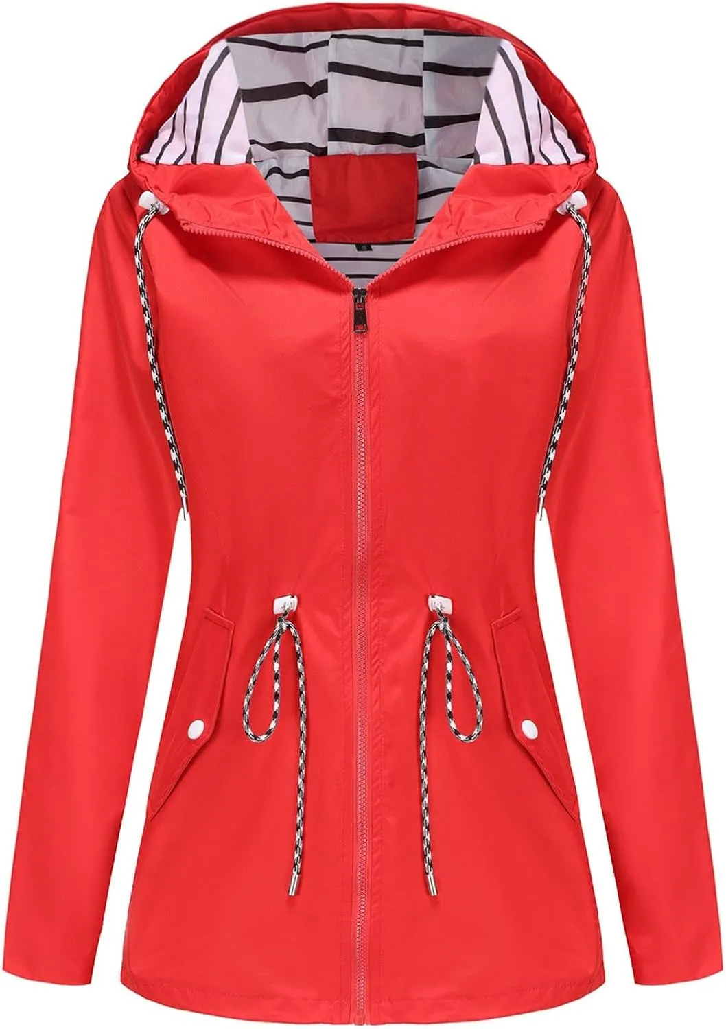 Women's Waterproof Raincoats with Hood Lightweight Zip Up Windbreaker Trendy Rain Jackets Outdoor Hiking Trench Coats
