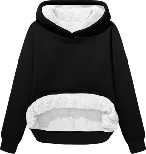 Womens Winter Fleece Hoodies Sherpa Fleece Lined Pullover Solid Color Casual Fashion Oversized Thick Fleece Sweatshirt