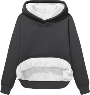 Womens Winter Fleece Hoodies Sherpa Fleece Lined Pullover Solid Color Casual Fashion Oversized Thick Fleece Sweatshirt