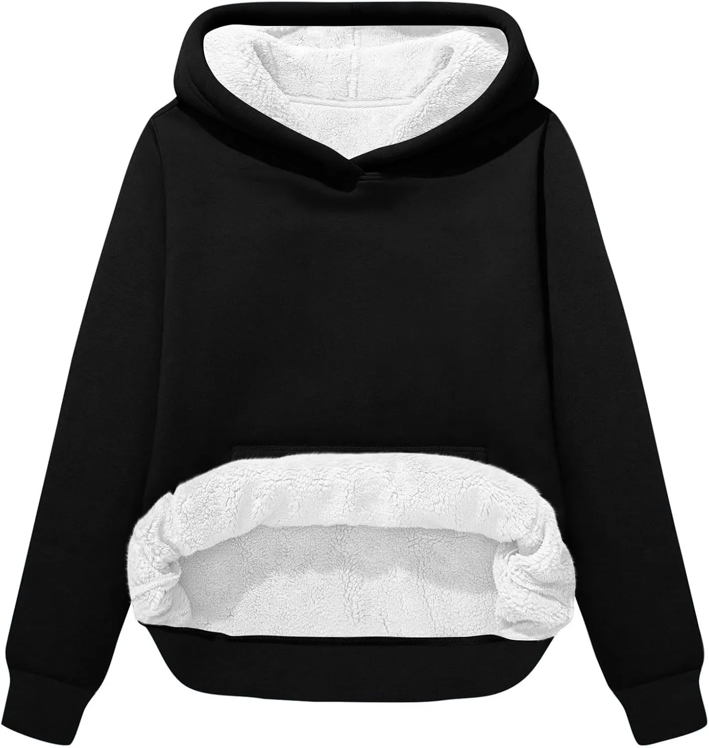 Womens Winter Fleece Hoodies Sherpa Fleece Lined Pullover Solid Color Casual Fashion Oversized Thick Fleece Sweatshirt