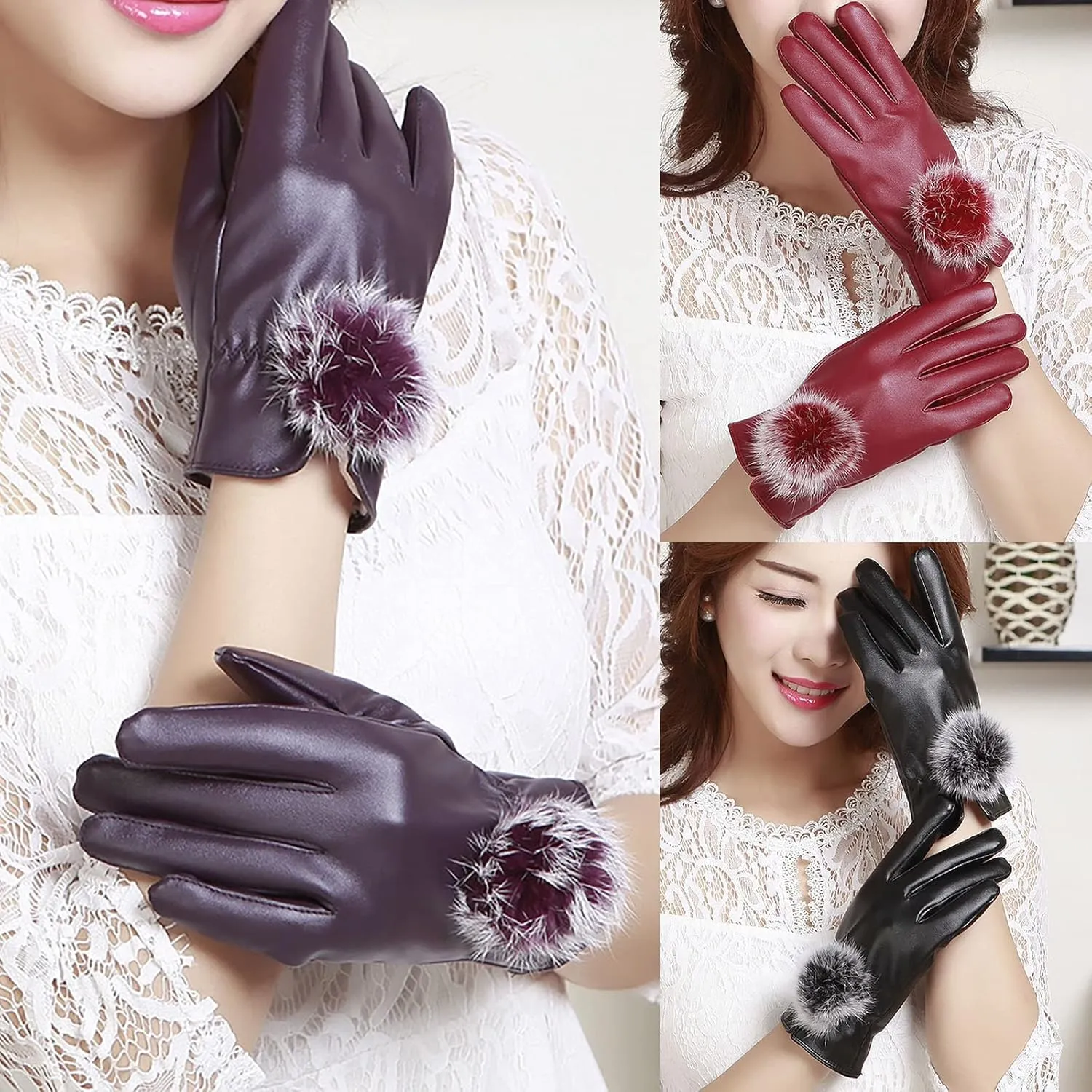 Women's Winter Gloves Suede Touc Screen Fleec Warm Windproof Glove Plush Cuff Winter Gloves Women Toucscreen