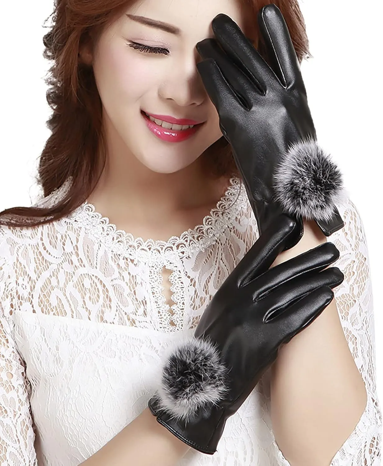 Women's Winter Gloves Suede Touc Screen Fleec Warm Windproof Glove Plush Cuff Winter Gloves Women Toucscreen