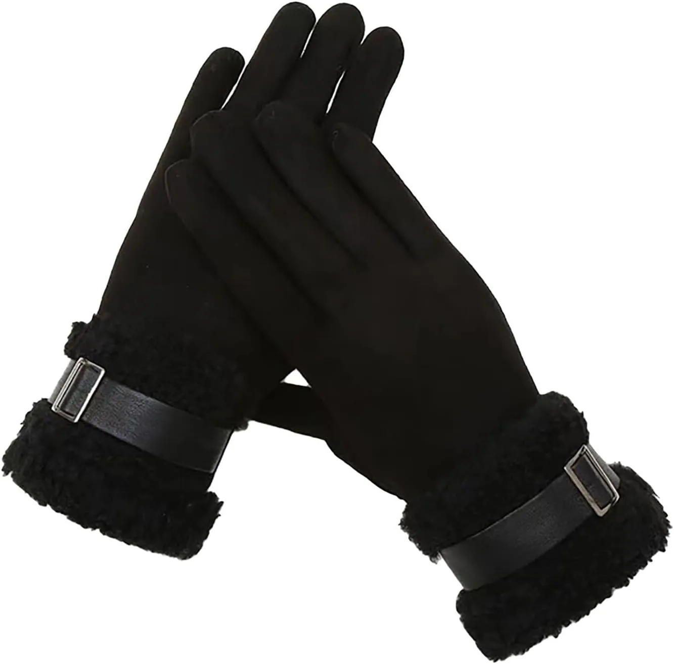 Women's Winter Suede Gloves Button Cuff Touchscreen Gloves Warm Thermal Gloves Solid Soft Gloves