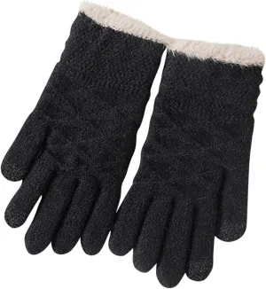 Women's Winter Thick Fleece Lined Gloves Solid Warm Mid-Length Knitted Gloves 2025 Soft Cozy Outdoor Cycling Gloves