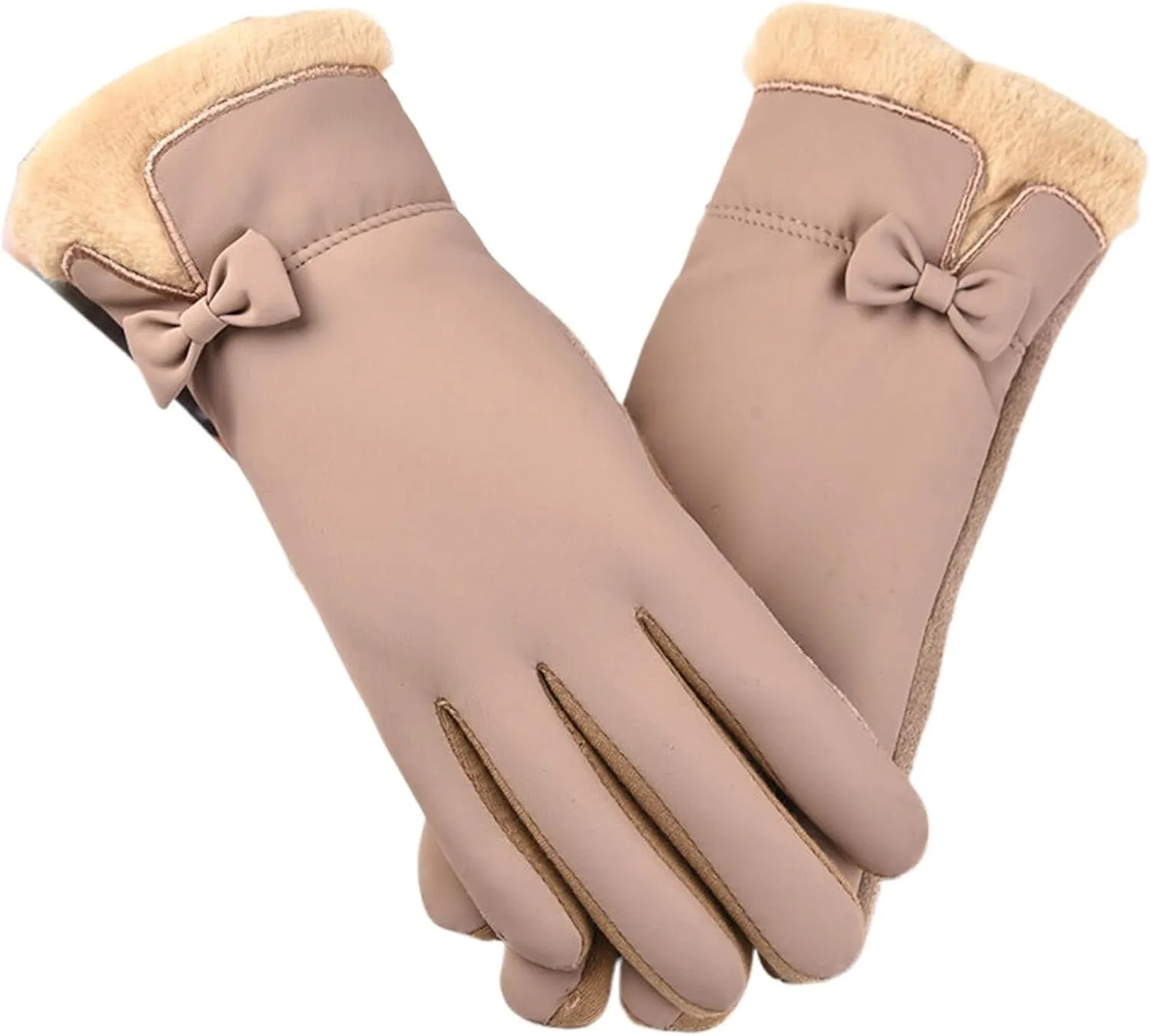 Womens Winter Touchscreen Gloves Texting Phone Windproof Gloves Lined Cold Weather Warm Gloves (Khaki, A)