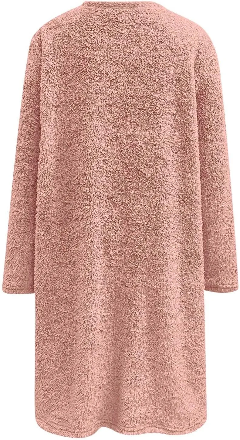Women's Winter Warm Fleece Lined Sweatshirt, Oversized Fuzzy Outerwear, Long Sleeve Sherpa Tunic Tops with Leggings