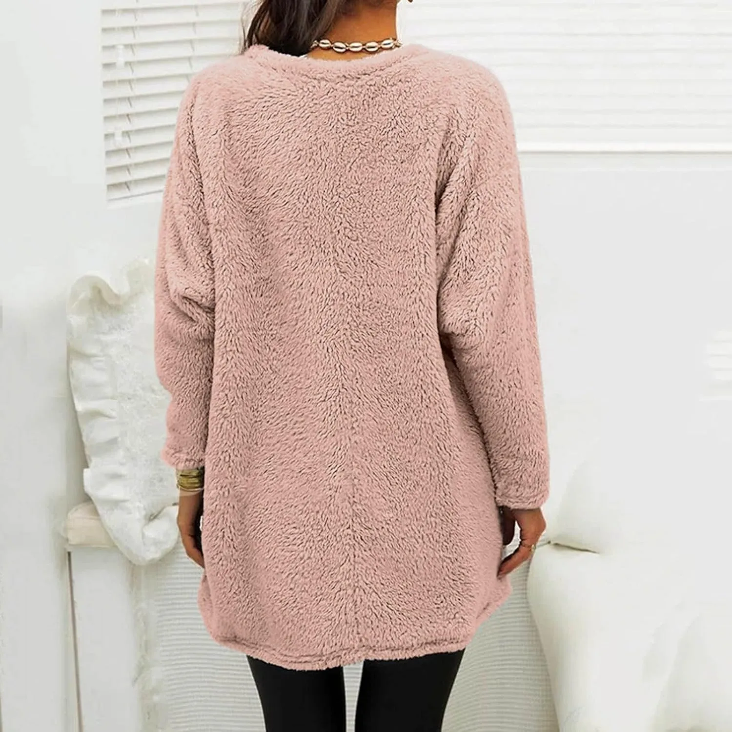 Women's Winter Warm Fleece Lined Sweatshirt, Oversized Fuzzy Outerwear, Long Sleeve Sherpa Tunic Tops with Leggings