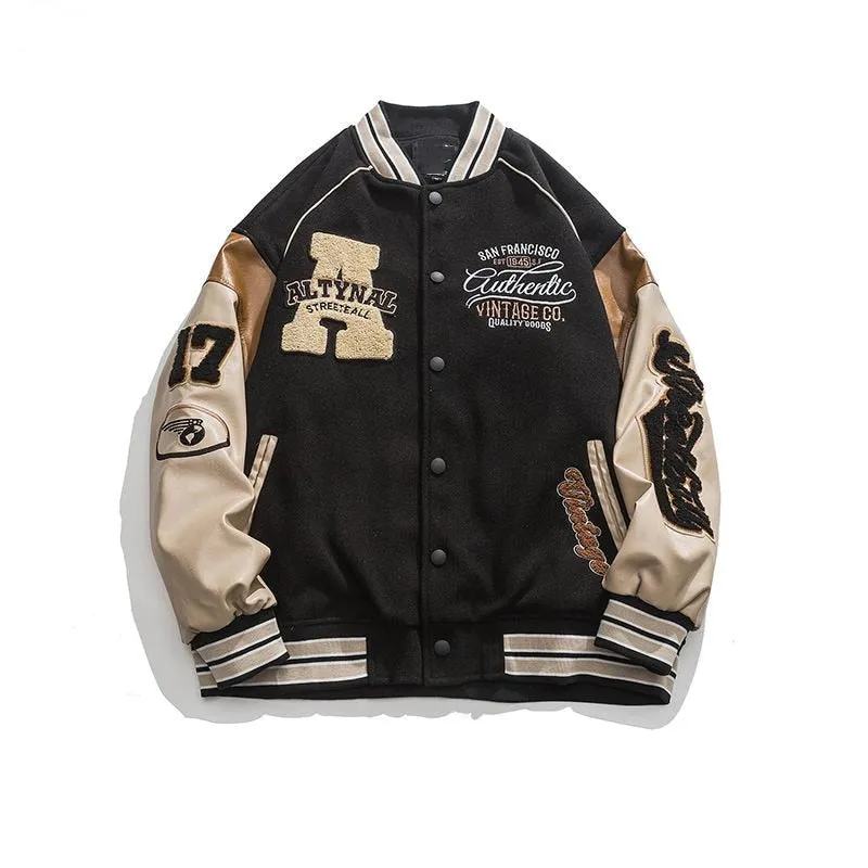 xiangtuibao American letter shape embroidered baseball uniform autumn couple bf jacket men's street loose long-sleeved hooded jacket men