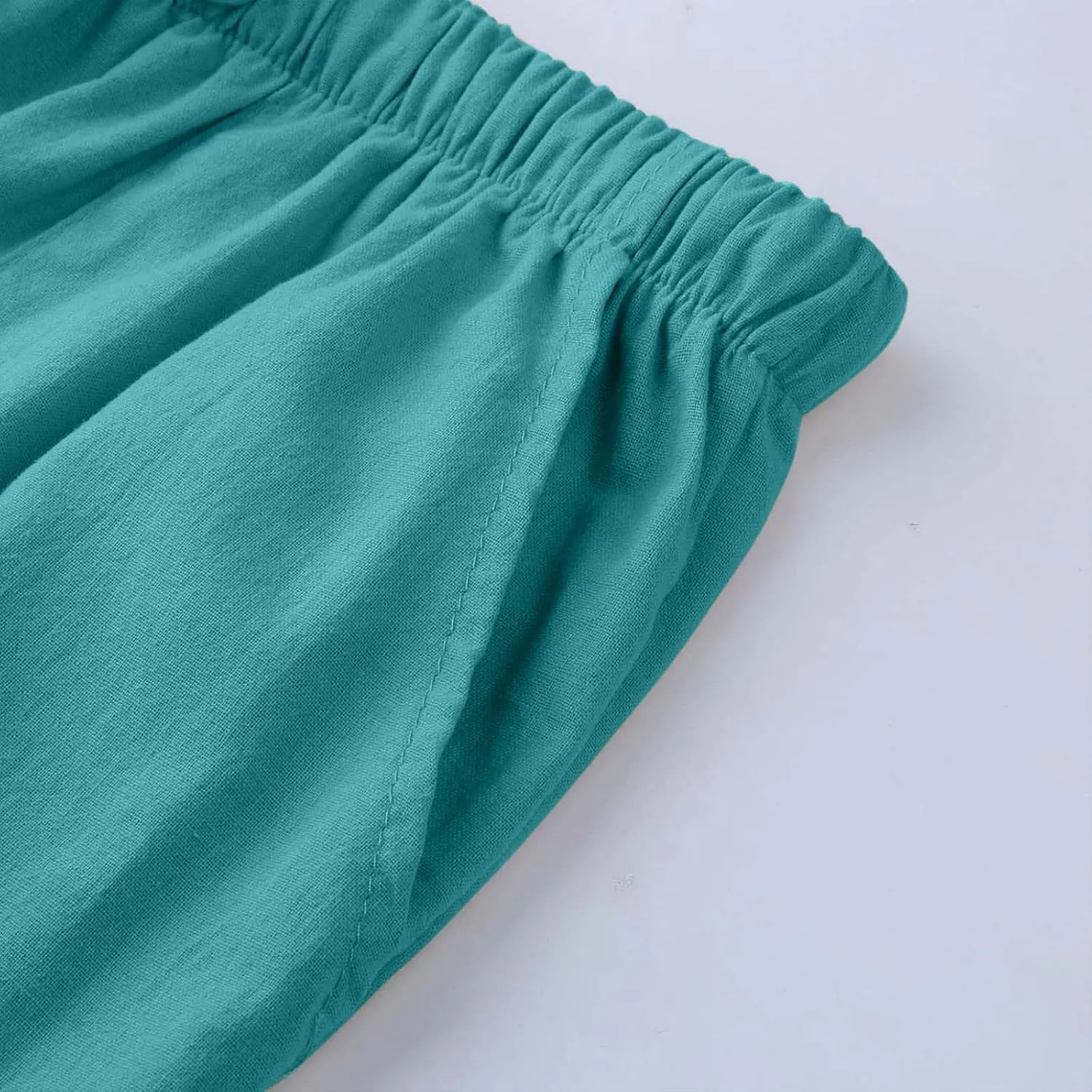 Xiaojmake Mens Casual Linen Pants Elastic Waist Drawstring Fall Loose Fit Baggy Beach Pants Lightweight Trousers with Pockets