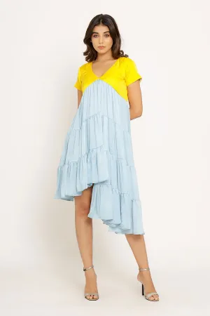Yellow & Ice Blue Asymmetrical Dress