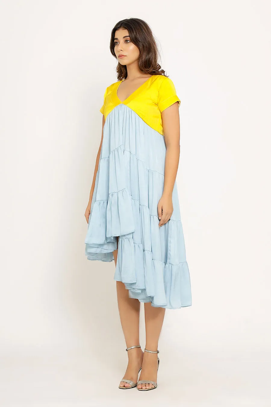 Yellow & Ice Blue Asymmetrical Dress