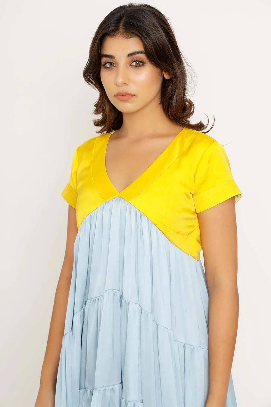 Yellow & Ice Blue Asymmetrical Dress