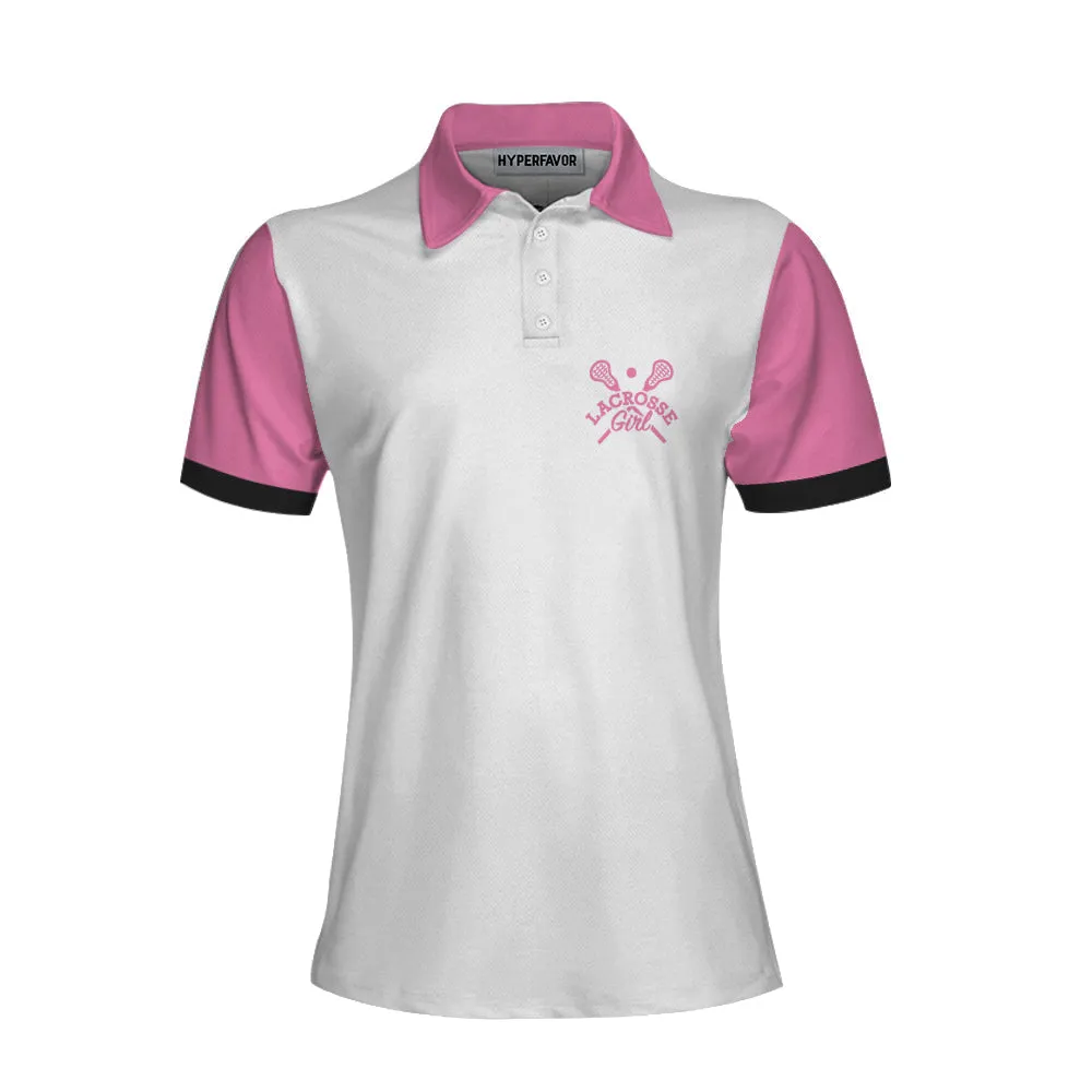Yes I Play Like A Girl Need A Lesson Lacrosse Short Sleeve Women Polo Shirt, White And Pink Lacrosse Shirt For Ladies Coolspod