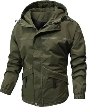 Ymosrh Men's Jacket Coat with Hood Lightweight Waterproof Jacket Raincoat for Hiking Travel Tactical Jackets, S-2XL
