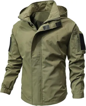 Ymosrh Men's Jackets Lightweight Waterproof Tactical Jacket with Hood Outdoor Raincoat Softshell Jacket, M-3XL