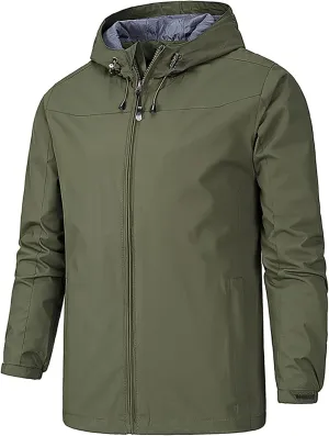 Ymosrh Men's Light Rain Jacket Raincoat With Hood Outdoor Shell Jacket Hiking Windbreaker Coats And Jackets, XL-5XL