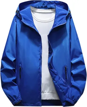 Ymosrh Men's Waterproof Jacket Casual Lightweight Full Zip Windproof Anorak Hoodie Rain Jackets Windbreaker, M-7XL
