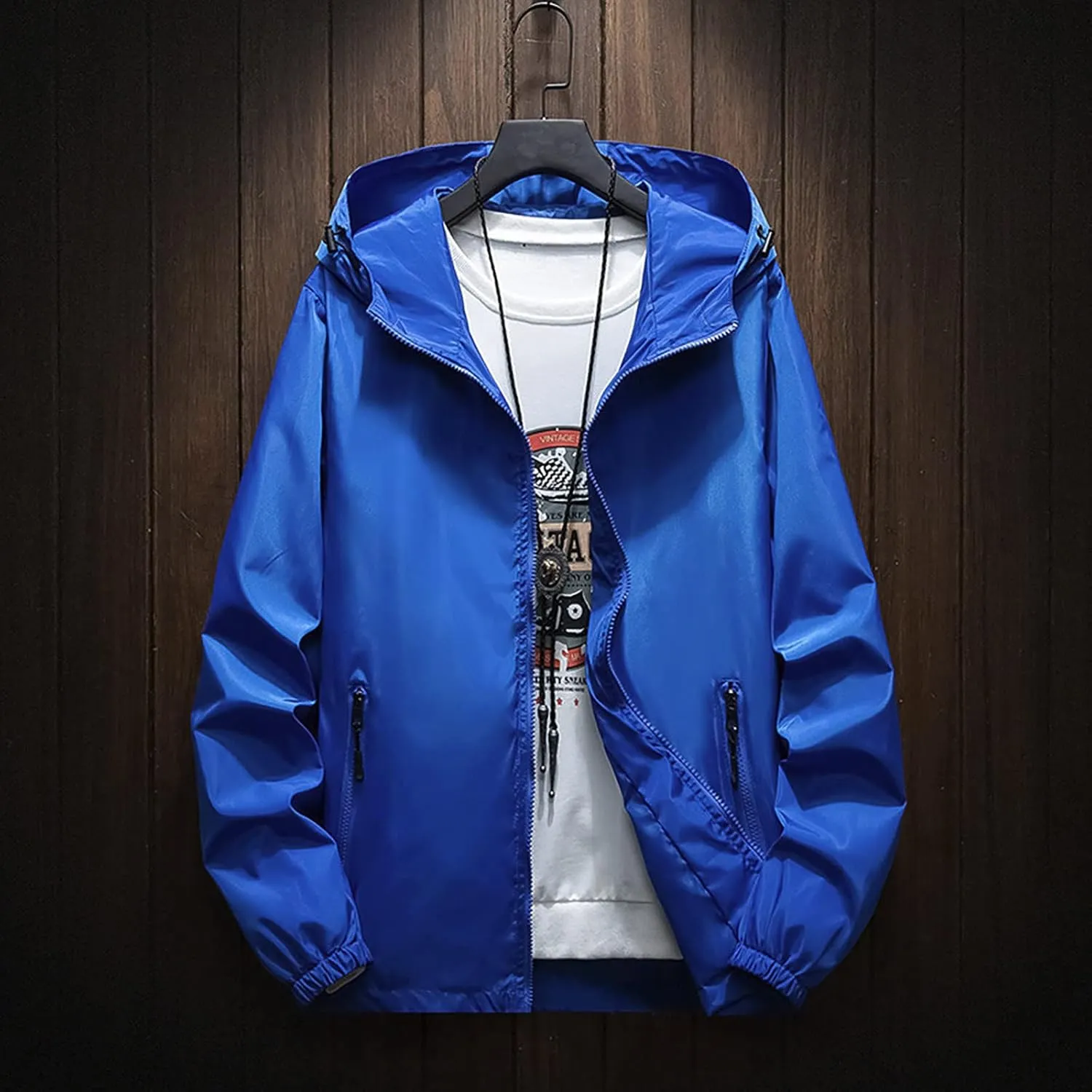 Ymosrh Men's Waterproof Jacket Casual Lightweight Full Zip Windproof Anorak Hoodie Rain Jackets Windbreaker, M-7XL