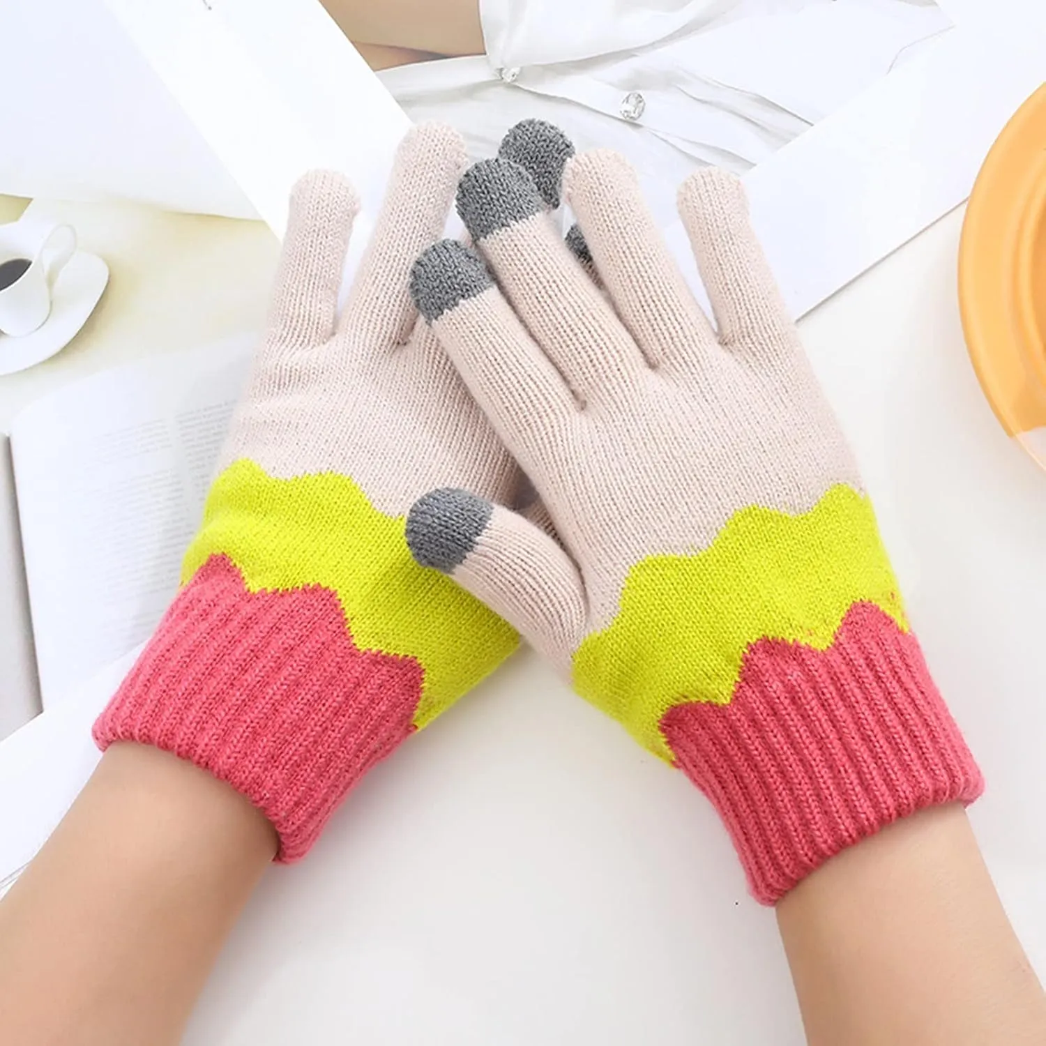 YOLAI Winter Warm Touchscreen Gloves for Men and Women Knit Anti-Slip Glove Hiking Snow Ski Color Mittens