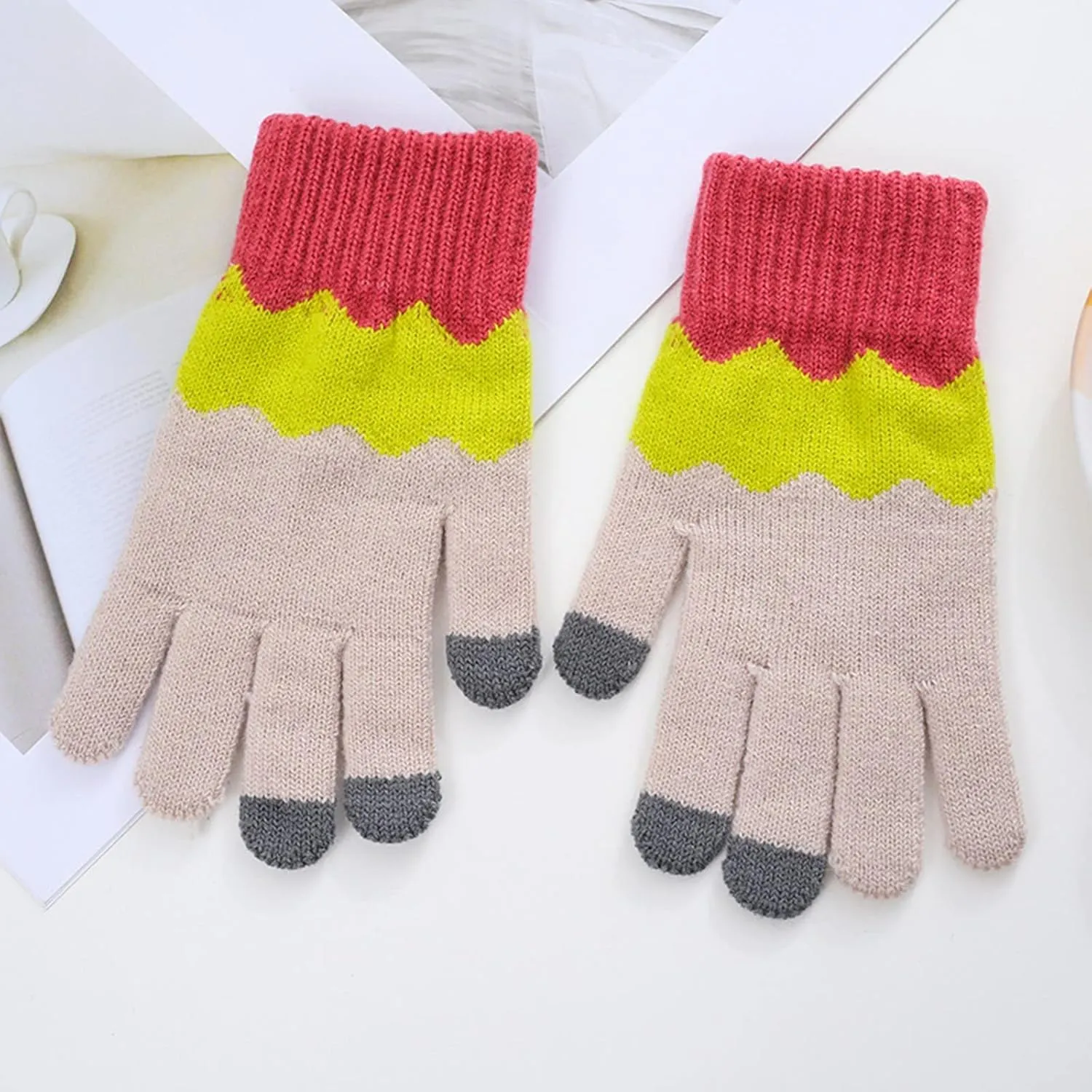 YOLAI Winter Warm Touchscreen Gloves for Men and Women Knit Anti-Slip Glove Hiking Snow Ski Color Mittens