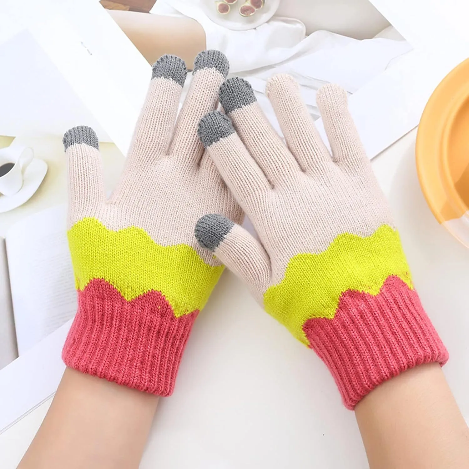 YOLAI Winter Warm Touchscreen Gloves for Men and Women Knit Anti-Slip Glove Hiking Snow Ski Color Mittens