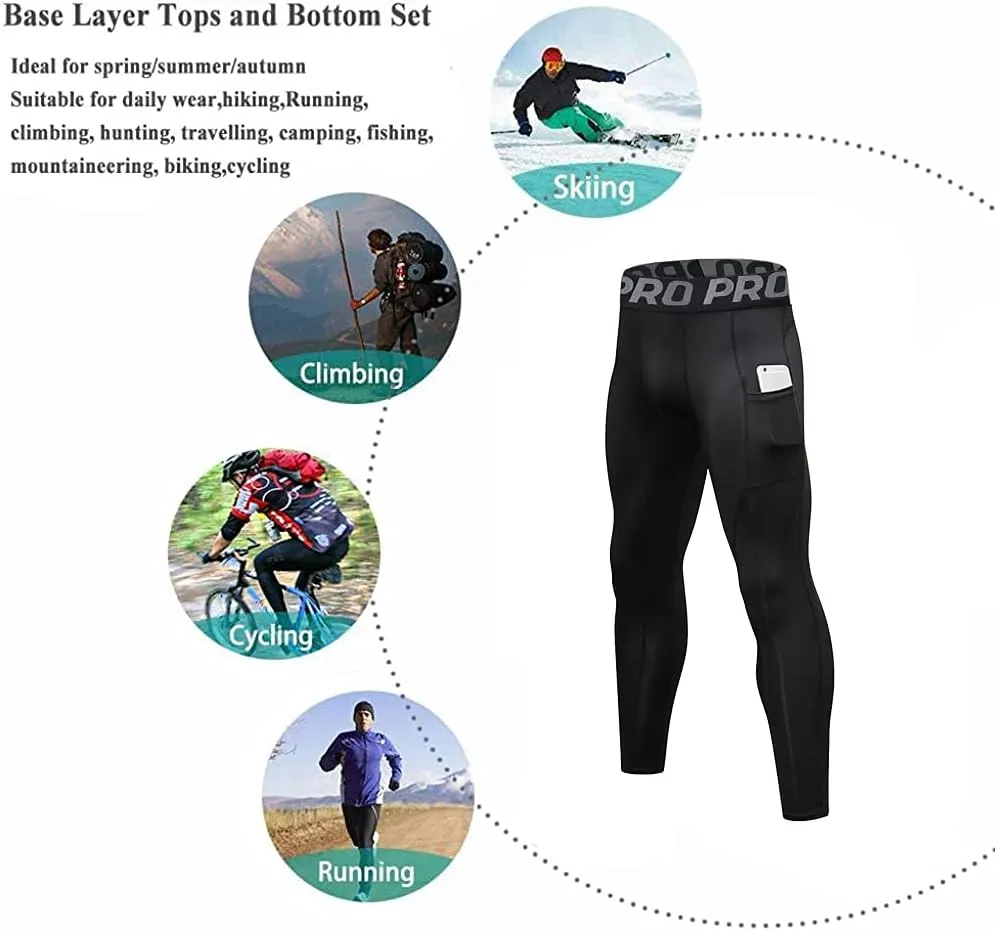 YUSHOW 2 Pack Mens Thermal Pants Men Running Tights Workout Leggings, Thermal Bottoms for Men Sports Compression Base Layer