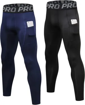 YUSHOW 2 Pack Mens Thermal Pants Men Running Tights Workout Leggings, Thermal Bottoms for Men Sports Compression Base Layer