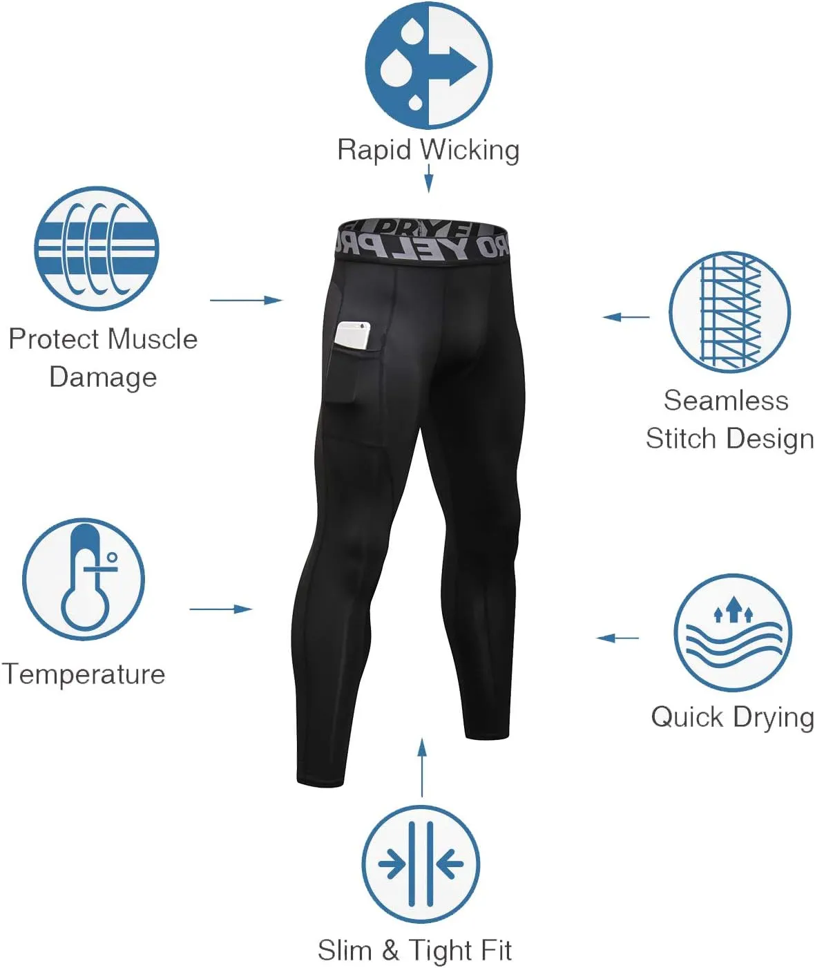 YUSHOW 2 Pack Mens Thermal Pants Men Running Tights Workout Leggings, Thermal Bottoms for Men Sports Compression Base Layer