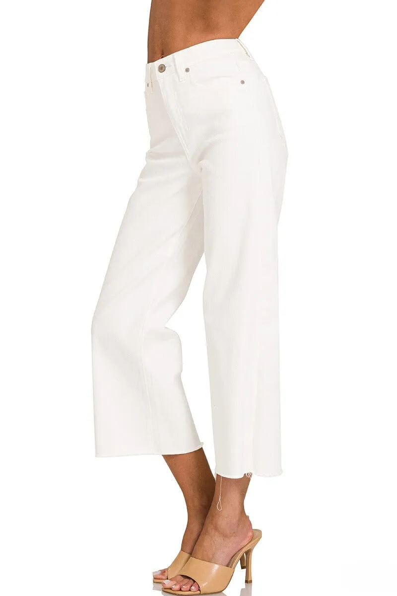 Zenana High Rise Wide Leg Cropped Denim Jeans