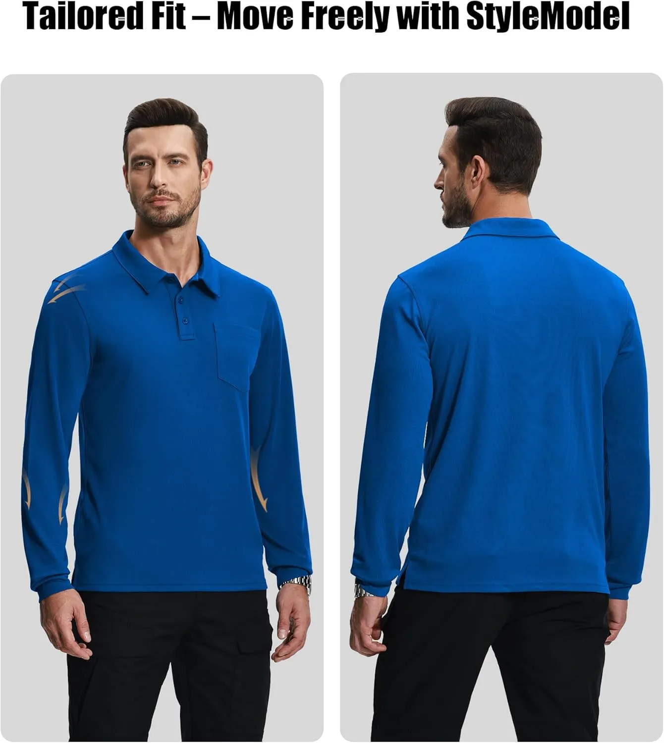 ZITY 3 Pack Long Sleeve Polo Shirts for Men with Pocket Moisture Wicking Outdoor Workwear Office Casual Collared Shirts Fall