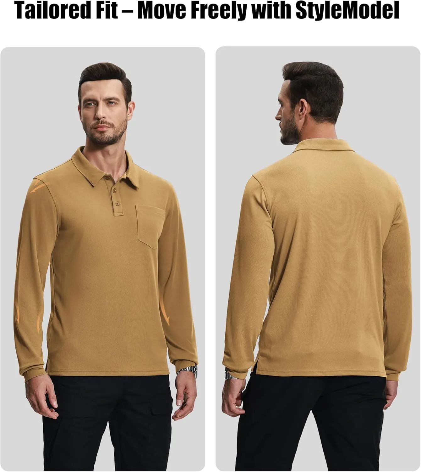 ZITY 3 Pack Long Sleeve Polo Shirts for Men with Pocket Moisture Wicking Outdoor Workwear Office Casual Collared Shirts Fall