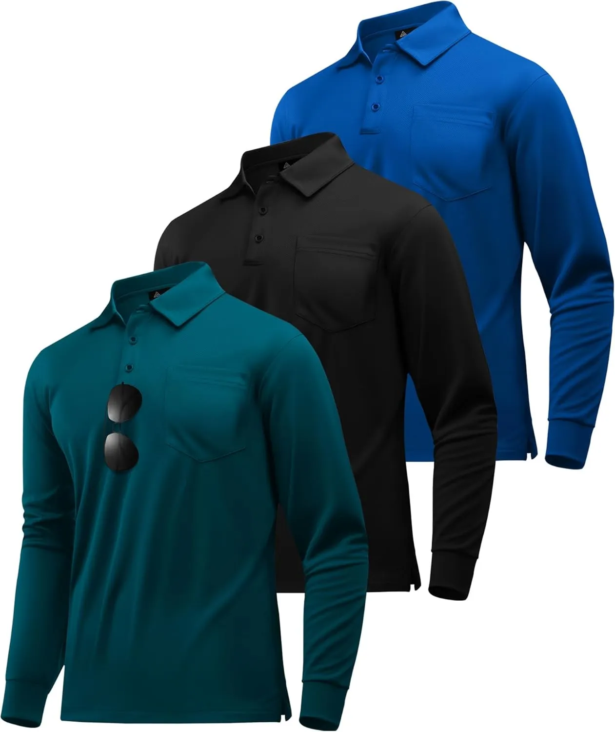ZITY 3 Pack Long Sleeve Polo Shirts for Men with Pocket Moisture Wicking Outdoor Workwear Office Casual Collared Shirts Fall