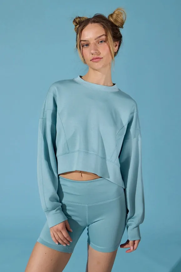 Zoey Loose Fit Seam Detailed Top And Bike Shorts Set Blue