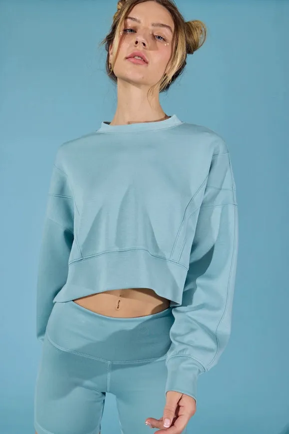 Zoey Loose Fit Seam Detailed Top And Bike Shorts Set Blue