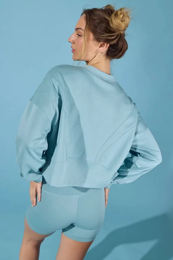 Zoey Loose Fit Seam Detailed Top And Bike Shorts Set Blue