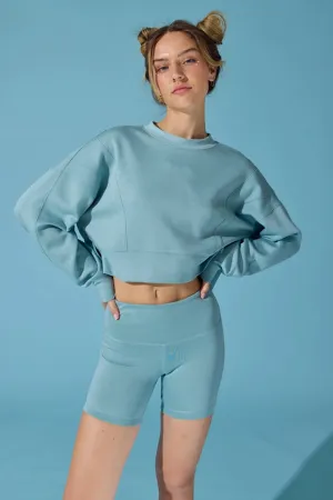Zoey Loose Fit Seam Detailed Top And Bike Shorts Set Blue